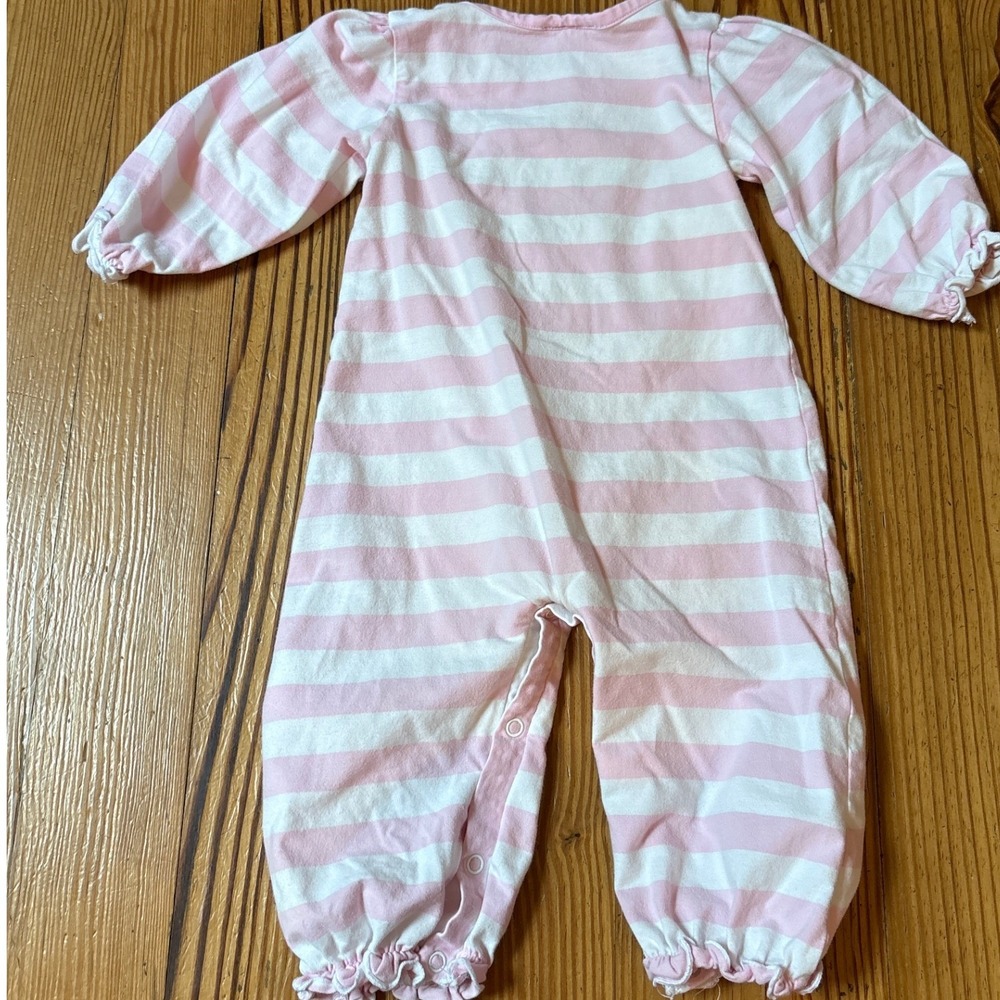 Busy Bees Smocked Romper Kids Pink Striped Puppy Dog Applique SIZE 12M - Picture 6 of 6